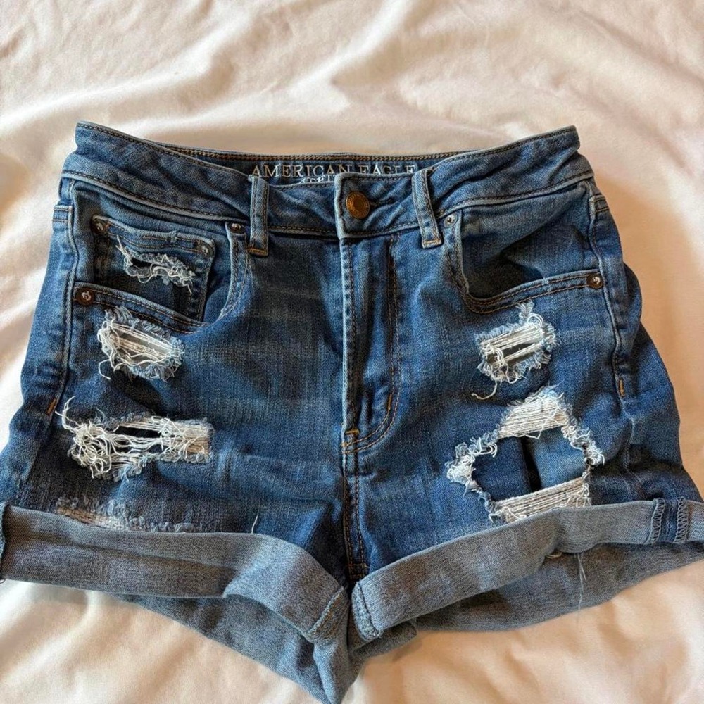 American Eagle Outfitters super high rise blue denim shorts